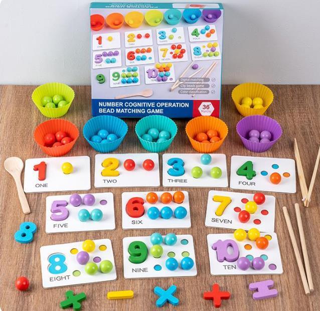 As crianças reconhecem número de brinquedos Montessori educação infantil clipe contas quebra-cabeça matemática iluminação ensino ajuda quantidade correspondência de cores