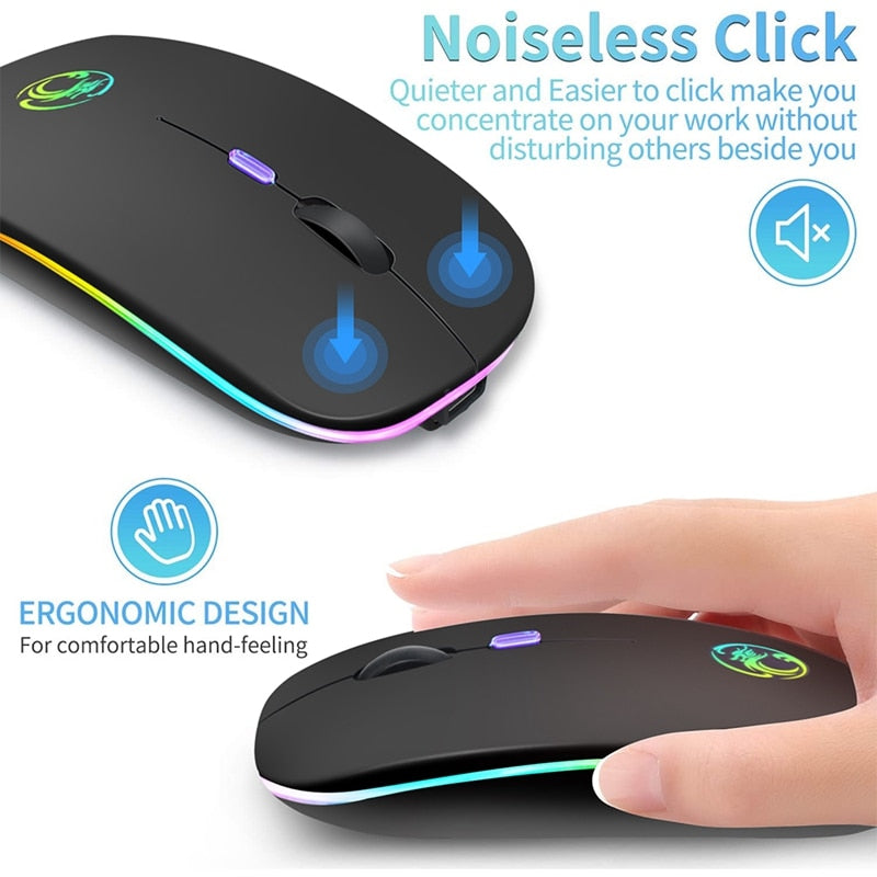 Mouse Óptico Wireless Sem Fio (Bluetooth) RGB Recarregável iMice