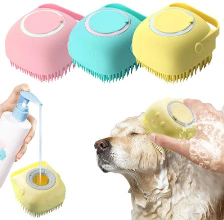 Escova de Banho e Massagem para Pets (com Depósito para Shampoo)