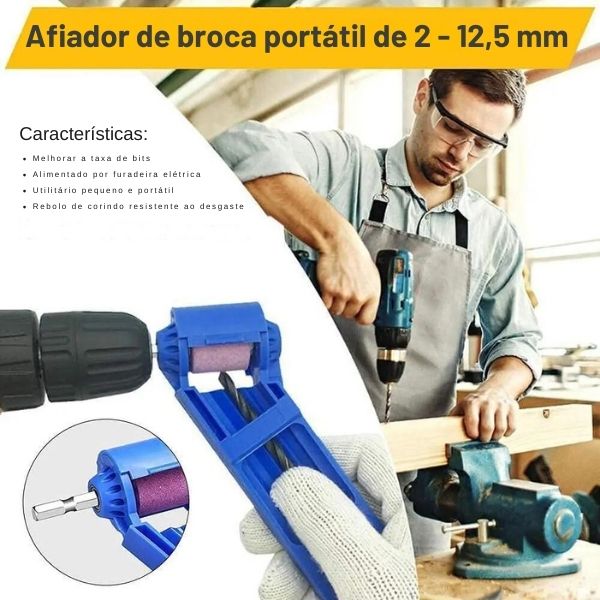Afiador Apontador e Amolador de brocas portátil com Rebolo