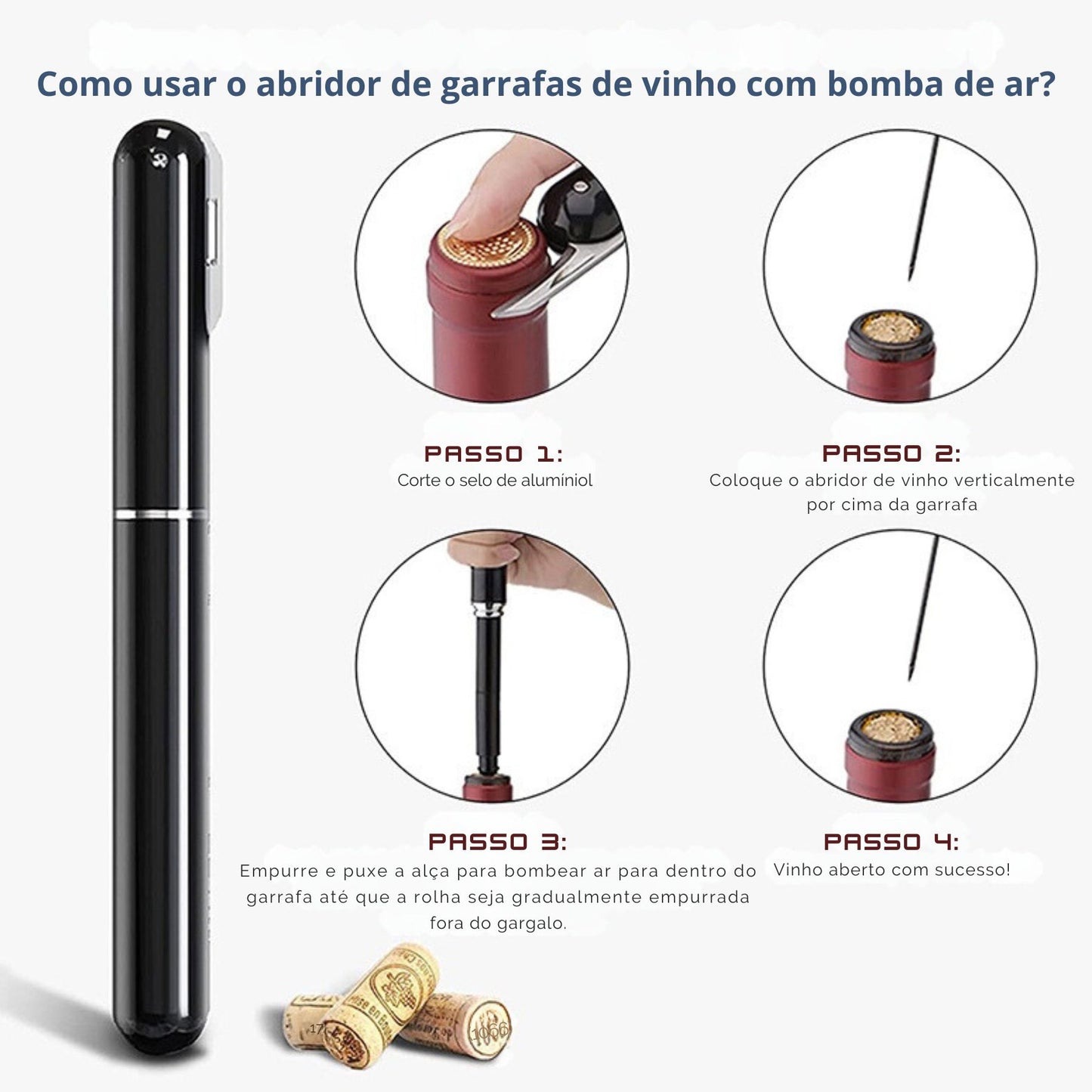 Abridor de Vinho com Bomba de Pressão de Ar - Saca Rolhas