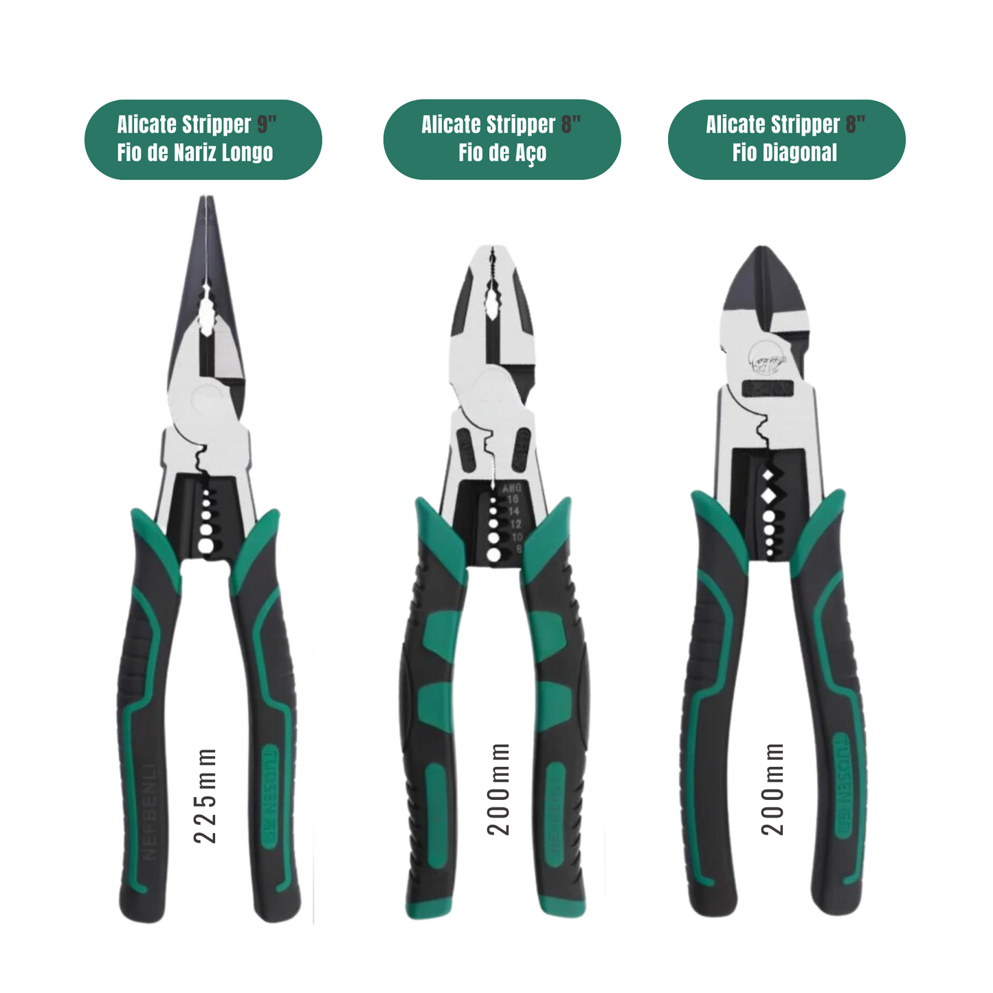 Alicates Multifuncionais em Aço Cromo-Molibdênio.