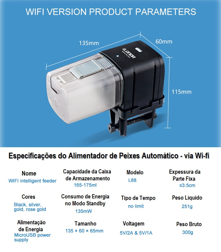 Alimentador de Peixes Automático Via Wi-fi