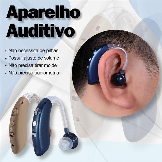 Aparelho Auditivo Amplificador Audição, Bateria Recarregável