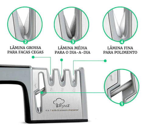 Afiador Amolador de Facas e Tesouras Profissional 4 em 1