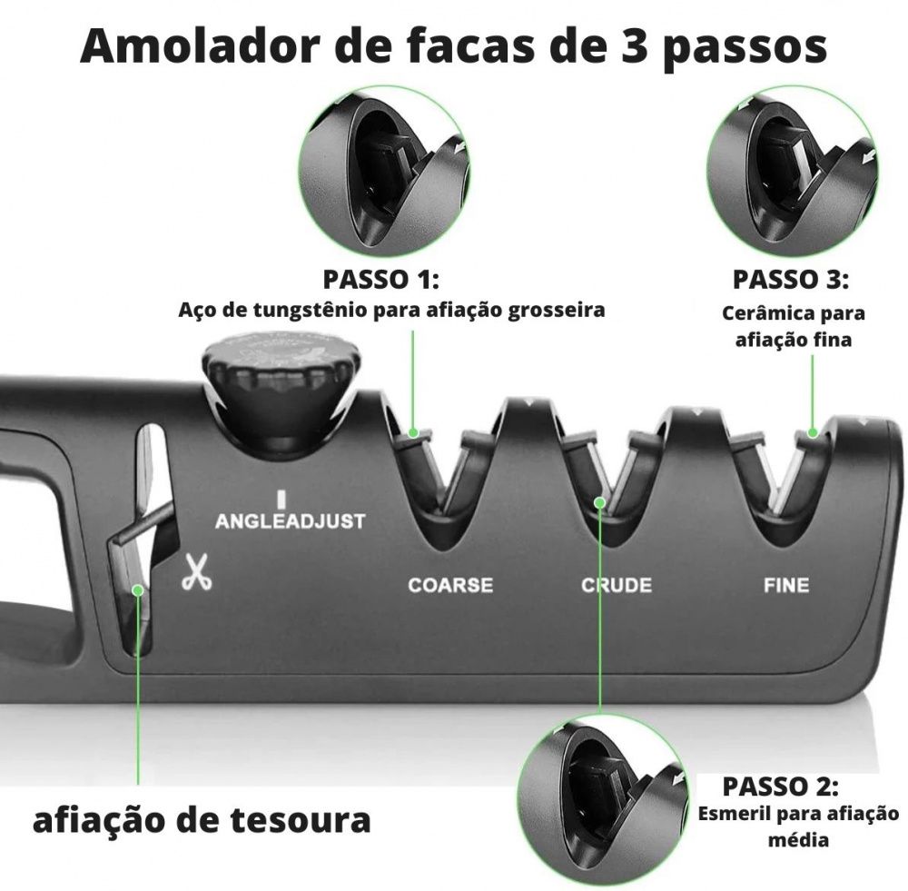 Afiador Amolador de Facas 4 em 1 Profissional