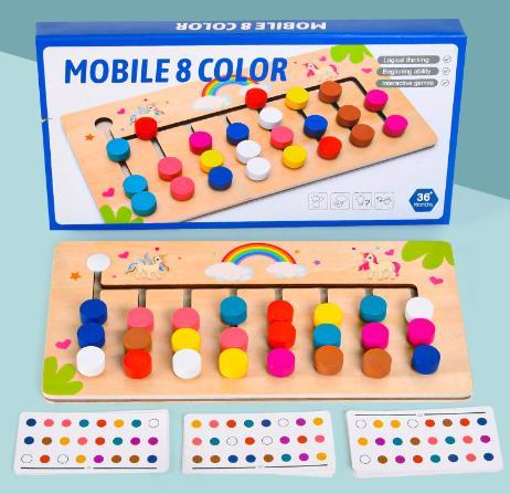Auxílio didático Montessori de madeira jogo de oito cores iluminação raciocínio lógico orientação treinamento quebra-cabeça educação infantil brinquedos infantis