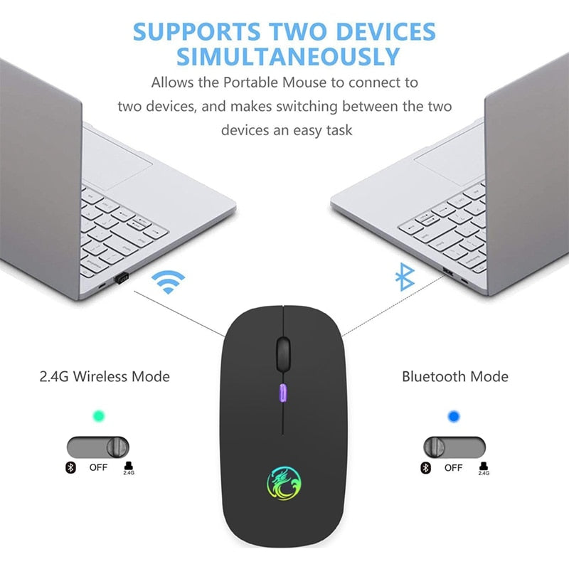 Mouse Óptico Wireless Sem Fio (Bluetooth) RGB Recarregável iMice