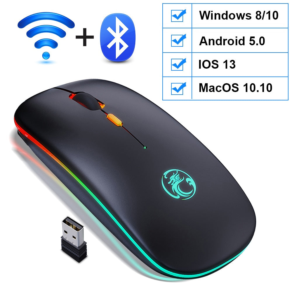 Mouse Óptico Wireless Sem Fio (Bluetooth) RGB Recarregável iMice