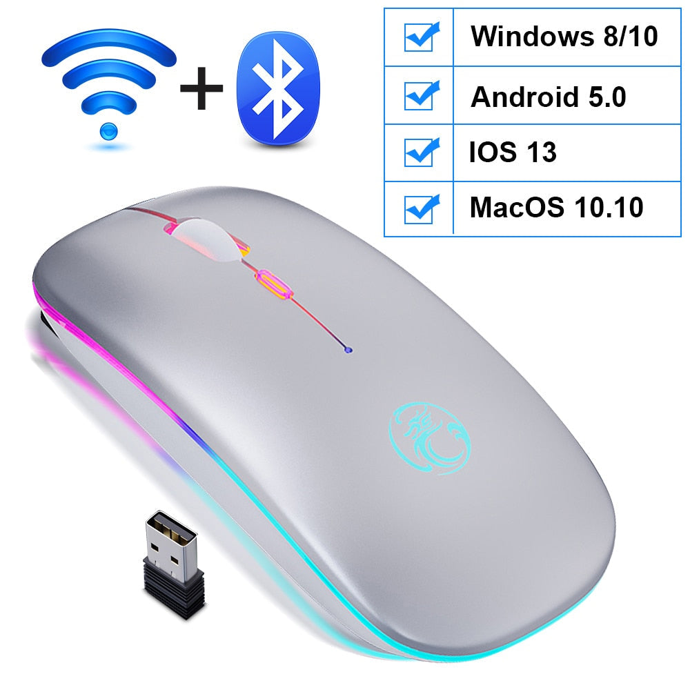 Mouse Óptico Wireless Sem Fio (Bluetooth) RGB Recarregável iMice