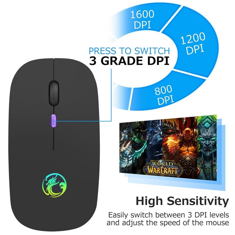Mouse Óptico Wireless Sem Fio (Bluetooth) RGB Recarregável iMice