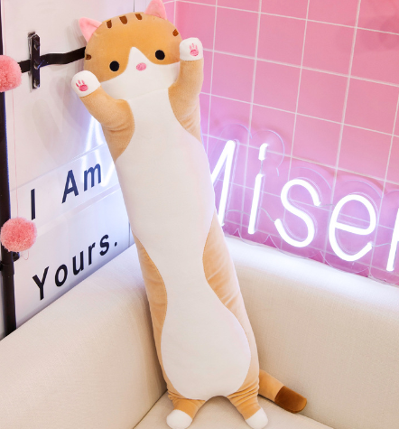 Almofada do Gato Salsichinha de Pelúcia