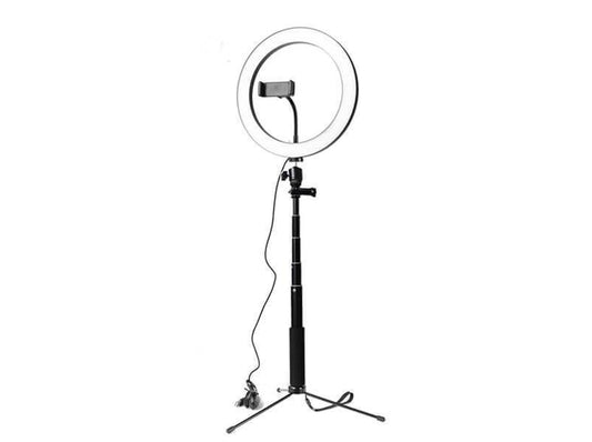 Lâmpada Circular Luz de LED com Tripé e Suporte Central para Celular
